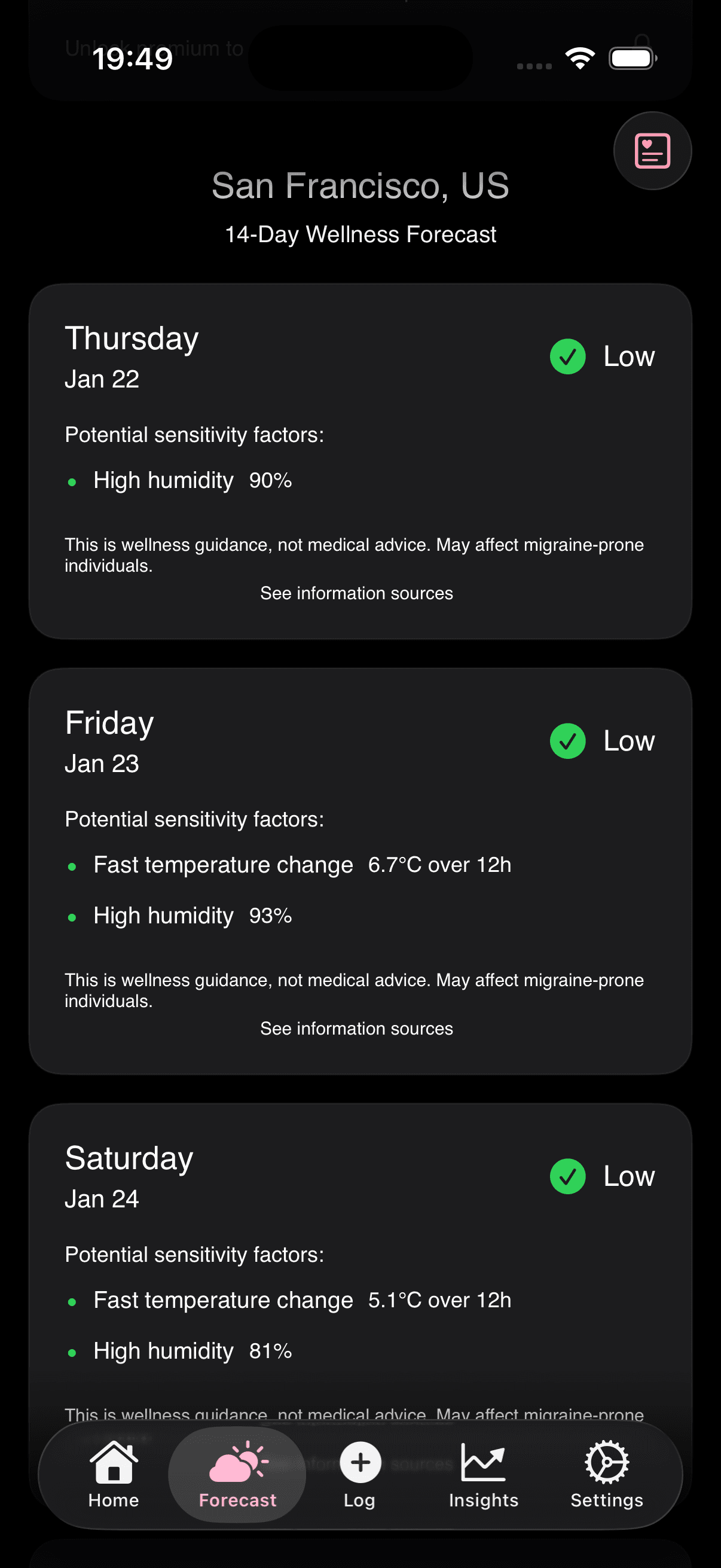 MigraineCast app screenshot